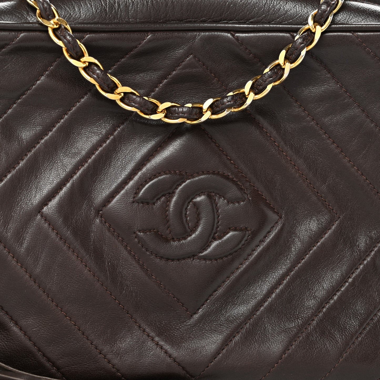 Lambskin Chevron Quilted Tassel Camera Case Brown