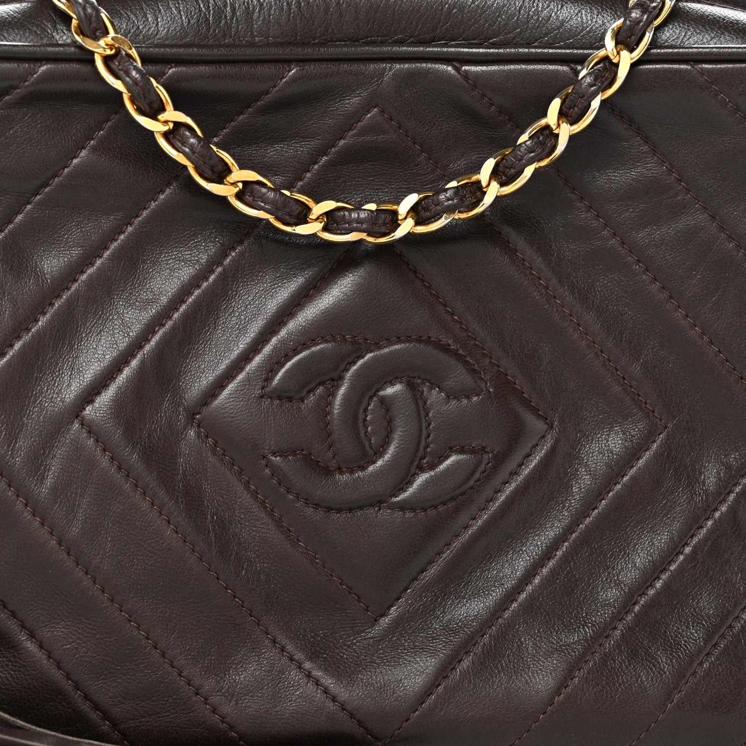 Chanel Lambskin Chevron Quilted Tassel Camera Case Brown 8 of 11