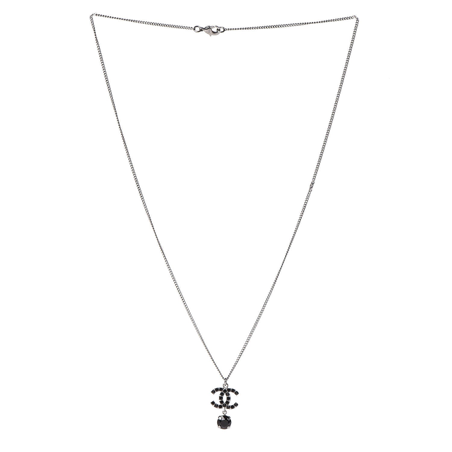 Chanel Ruthenium Crystal CC Drop Necklace Black 3 of 4
