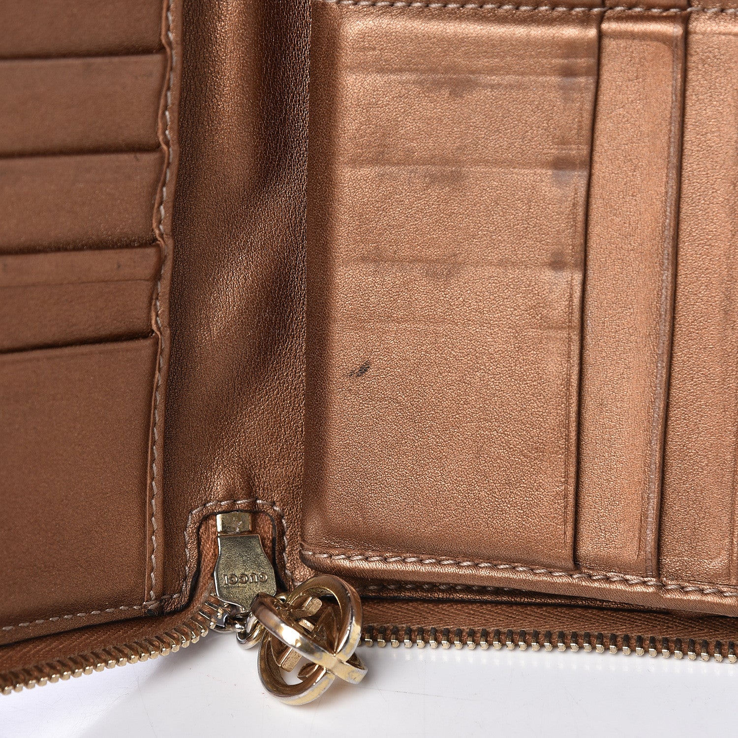 Gucci Metallic Guccissima Twins Zip Around Organizer Wallet Bronze 10 of 25