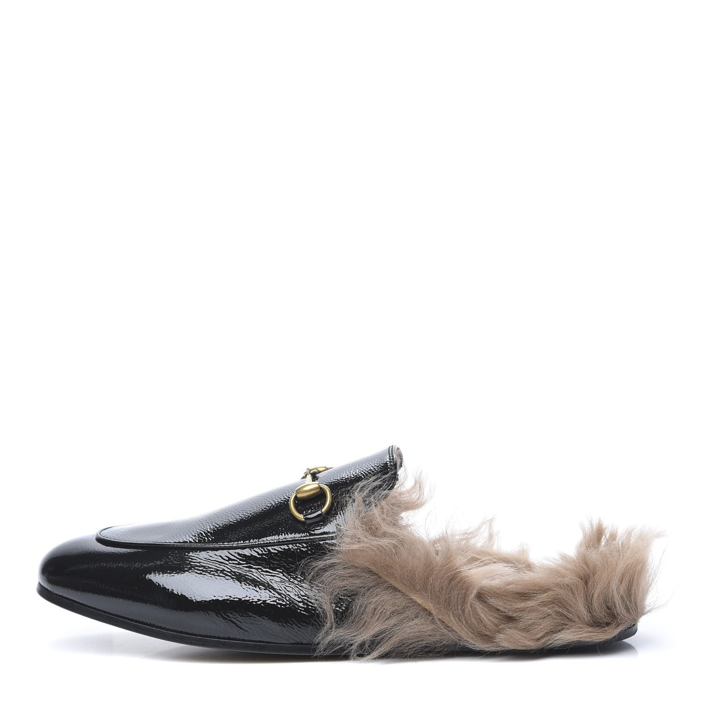 Patent Fur Womens Princetown Slippers 39 Black Natural