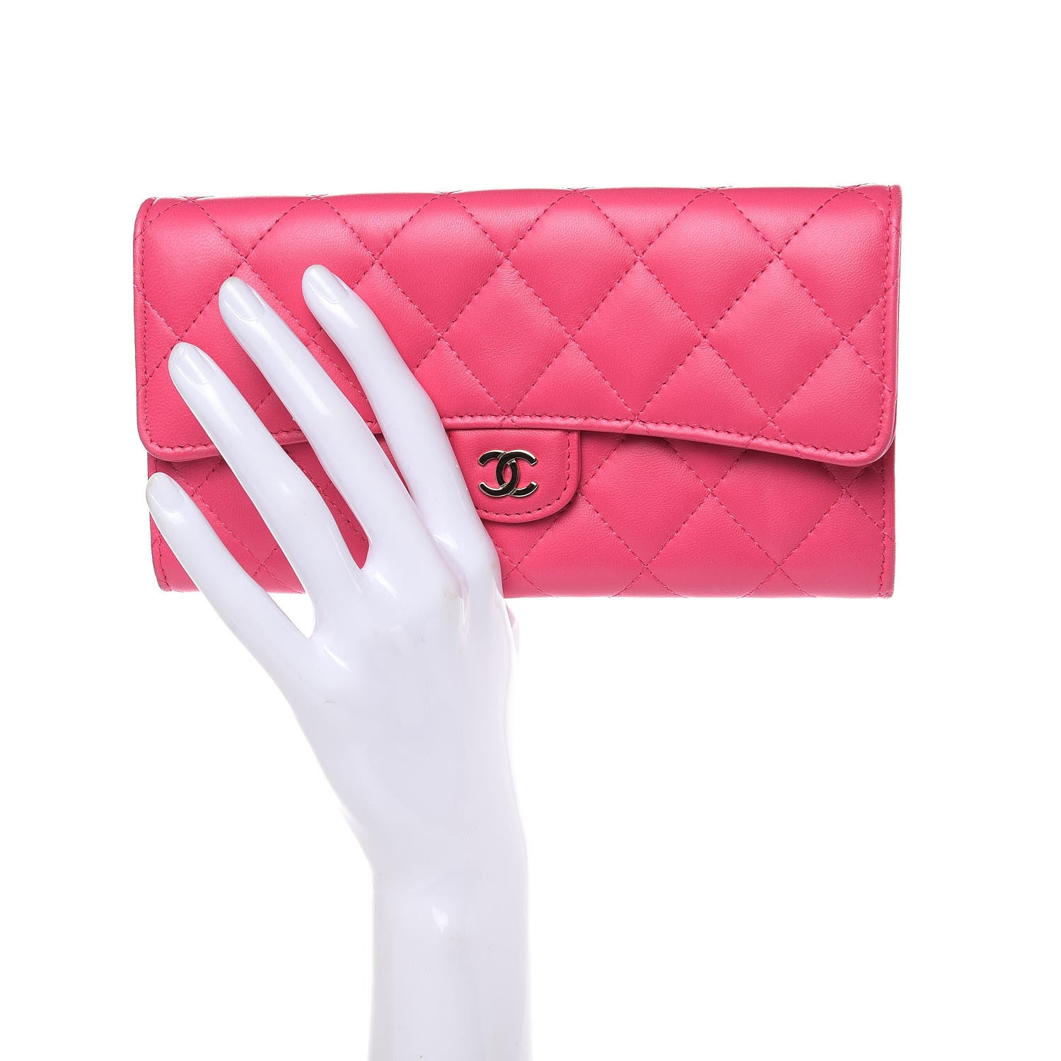 Chanel Lambskin Quilted Large Gusset Flap Wallet Fuchsia 2 of 10