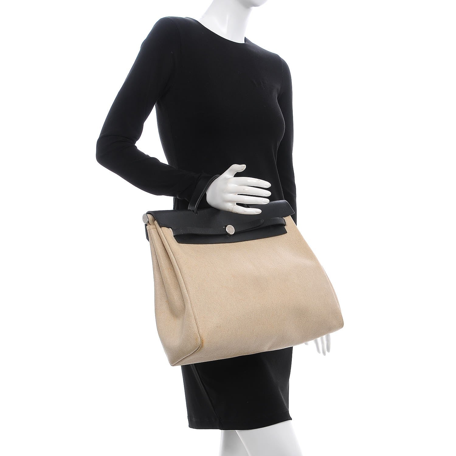 Hermes Toile Vache Calfskin Herbag 39 MM Natural Black 2 of 19