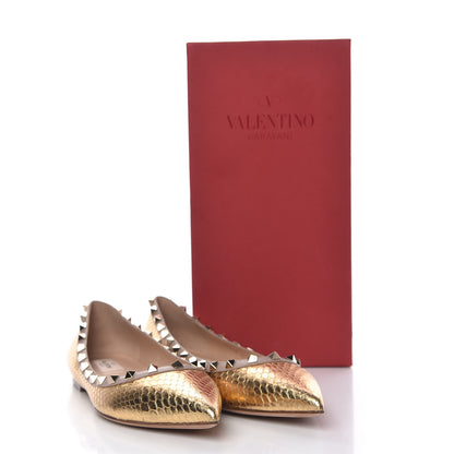 Valentino Garavani Metallic Watersnake Rockstud Ballerina Flats 41 Gold Poudre 12 of 12