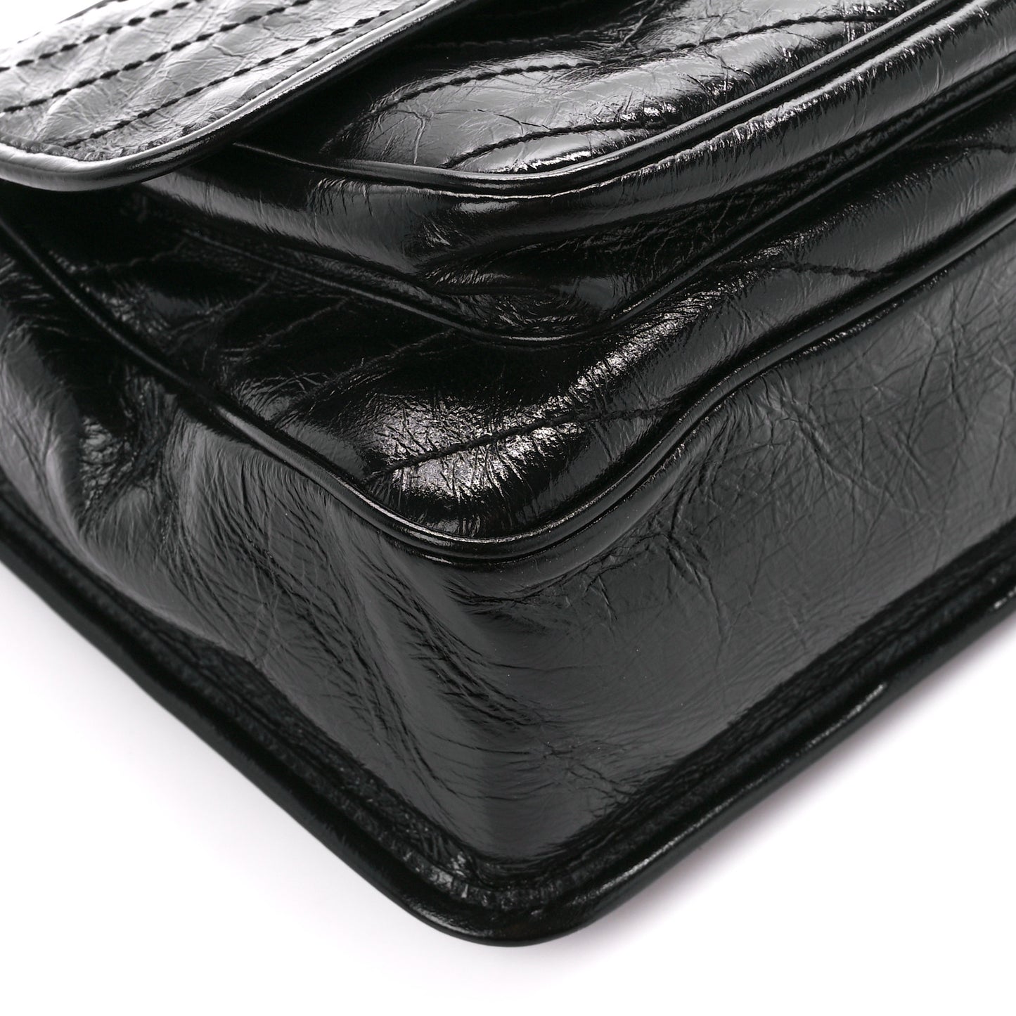 Crinkled Calfskin Matelasse Monogram Medium Niki Chain Satchel Black