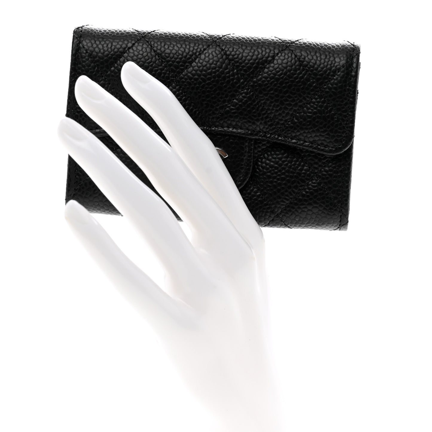 Caviar Quilted Flap Card Holder Wallet Black