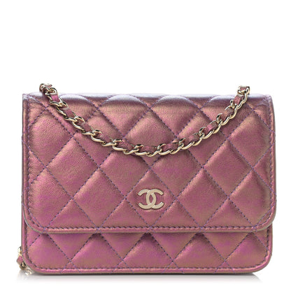 Chanel Iridescent Lambskin Quilted Mini Wallet On Chain WOC Purple 1 of 11