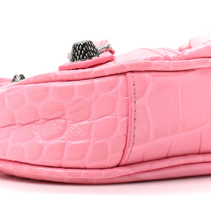 Balenciaga Extra Supple Calfskin Crocodile Embossed Le Cagole Mini Purse With Chain Sweet Pink 10 of 10