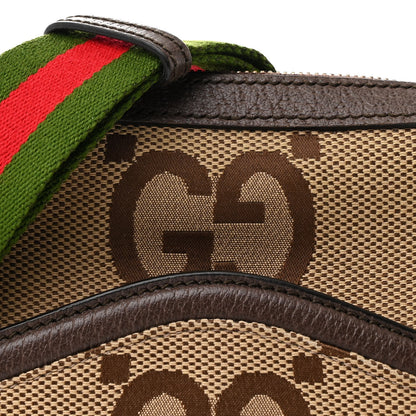 Gucci Monogram Jumbo GG Textured Dollar Calfskin Web Messenger Shoulder Bag Camel Ebony New Acero 8 of 11