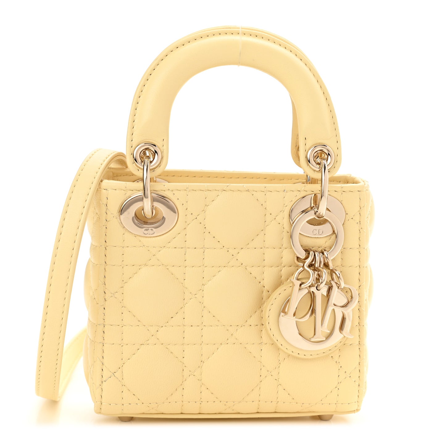 Lambskin Cannage Micro Lady Dior Soft Yellow