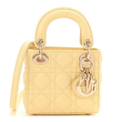 Christian Dior Lambskin Cannage Micro Lady Dior Soft Yellow 1 of 10