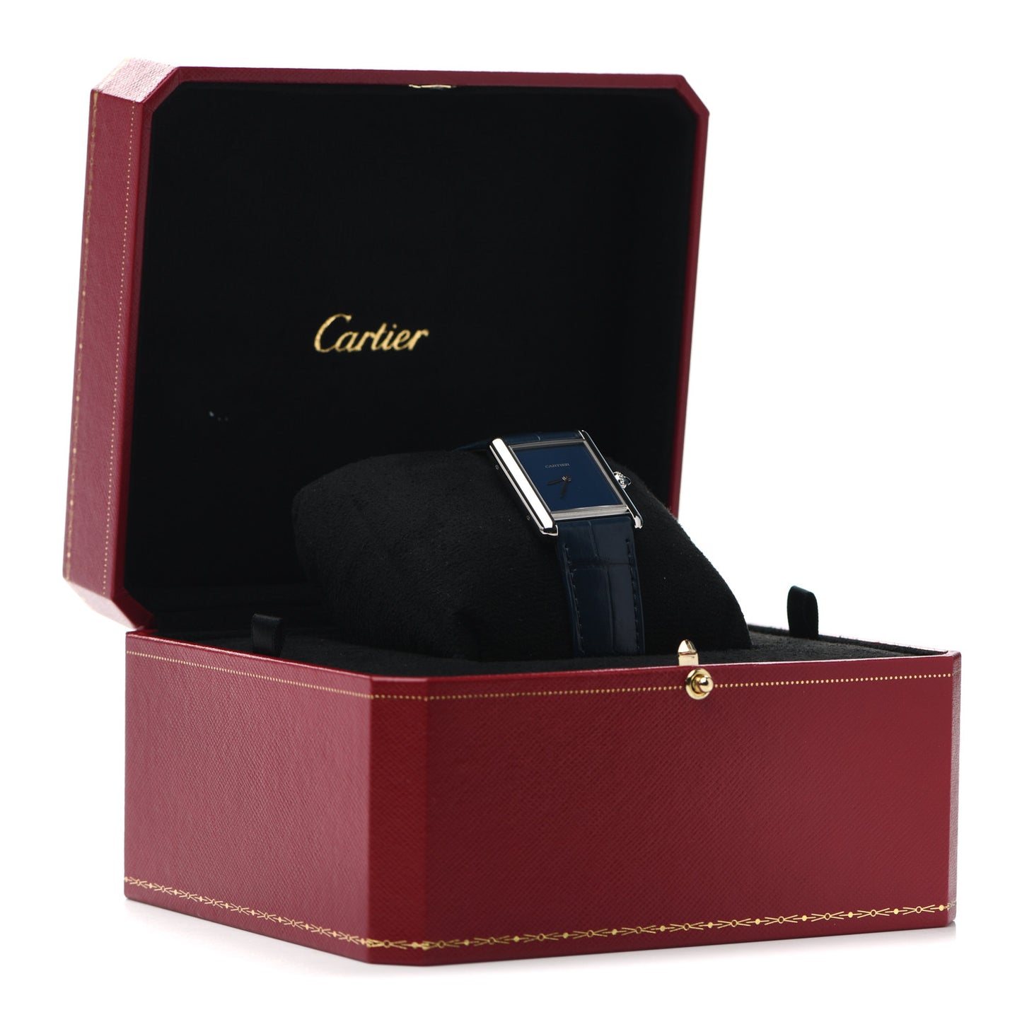 Stainless Steel Alligator 25mm Must de Cartier Tank Quartz Watch Blue