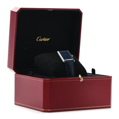 Cartier Stainless Steel Alligator 25mm Must de Cartier Tank Quartz Watch Blue 5 of 5