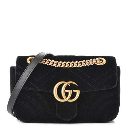 Gucci Velvet Matelasse Mini GG Marmont Shoulder Bag Black 1 of 7