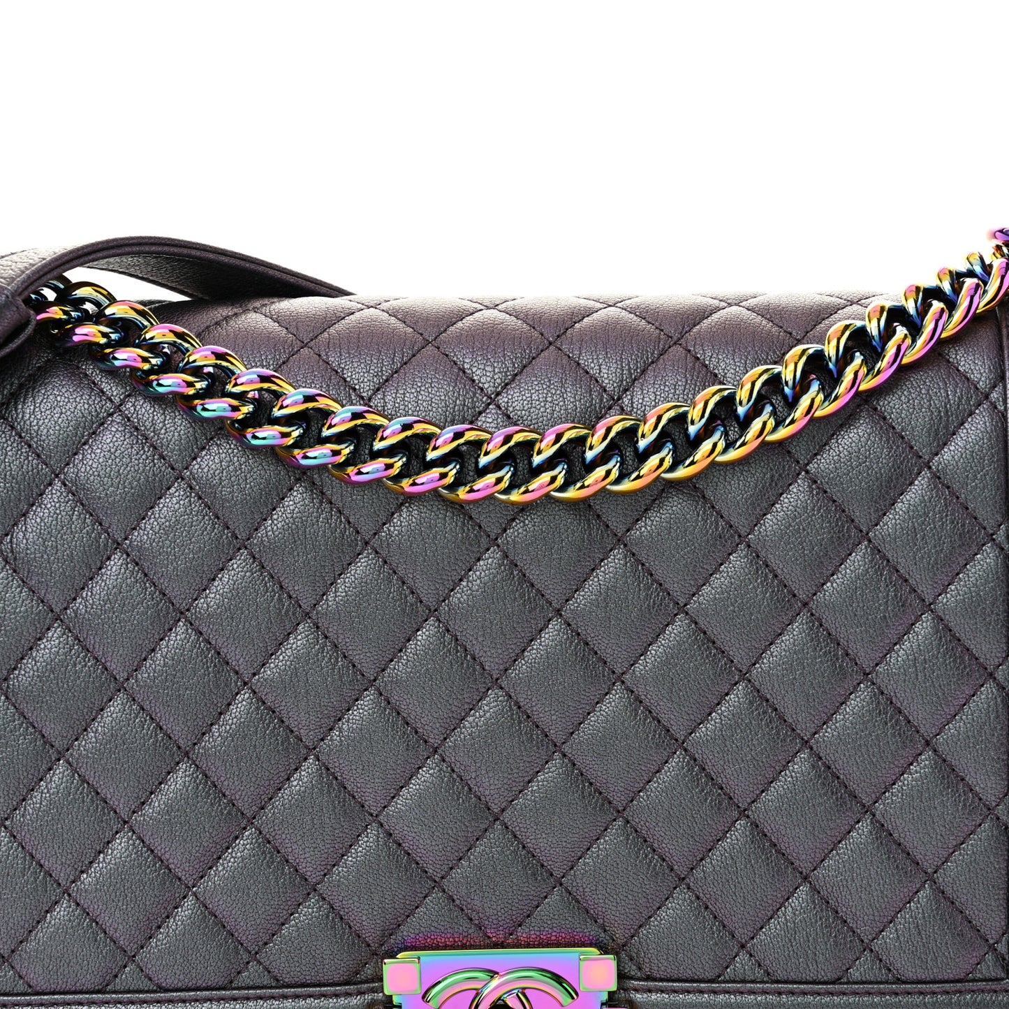 Iridescent Goatskin Quilted New Medium Boy Flap Purple