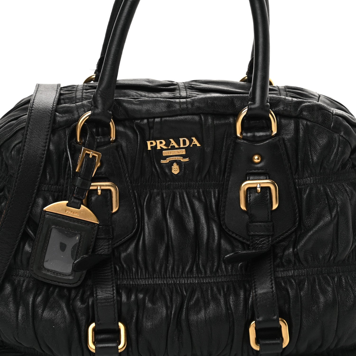 Prada Nappa Gaufre Buckle Bowler Black 7 of 20