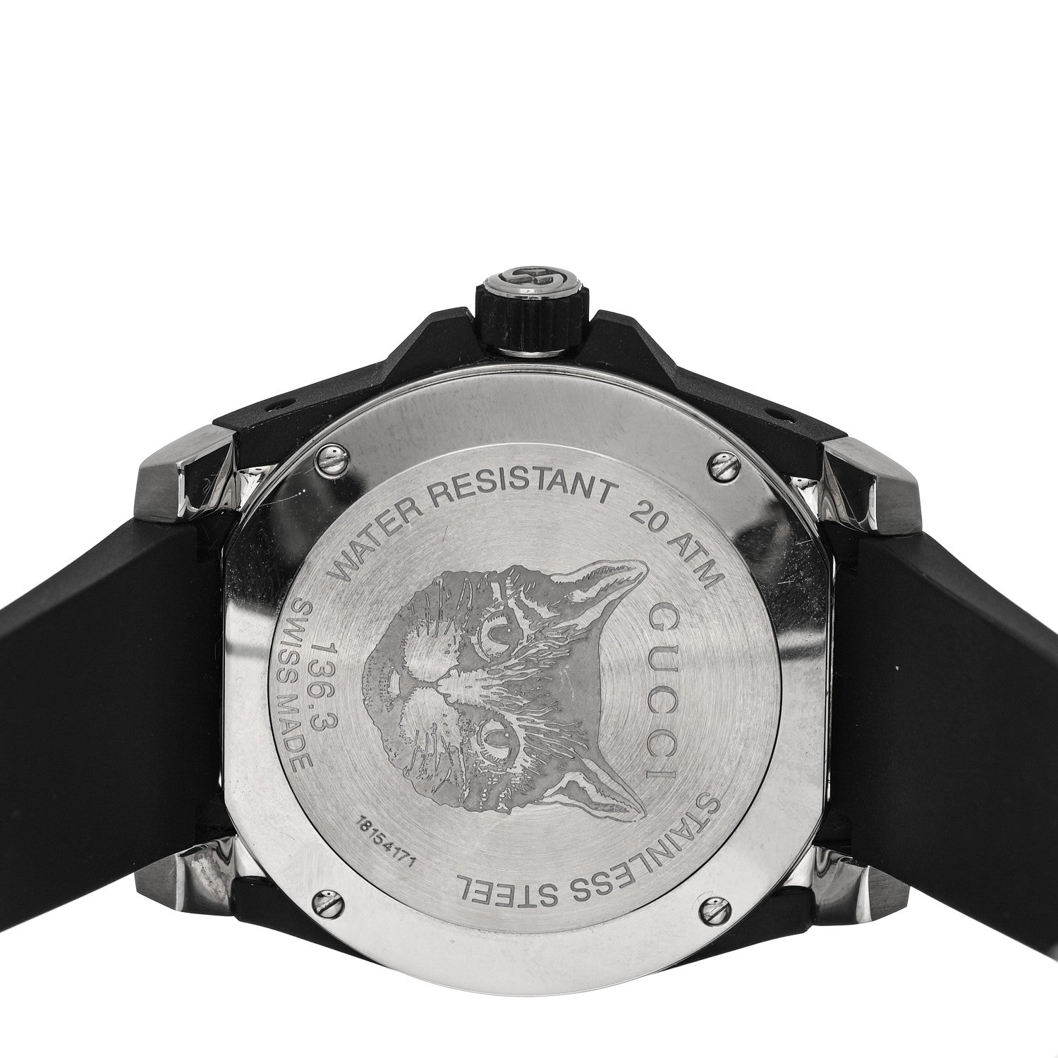 Gucci Stainless Steel Rubber 40mm Dive Feline Quartz Watch Black 4 of 5