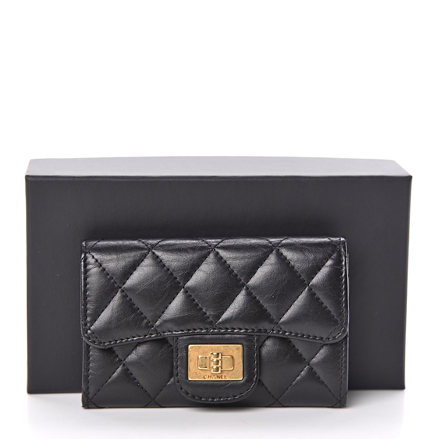 Aged Calfskin Quilted Reissue Flap Card Holder Black