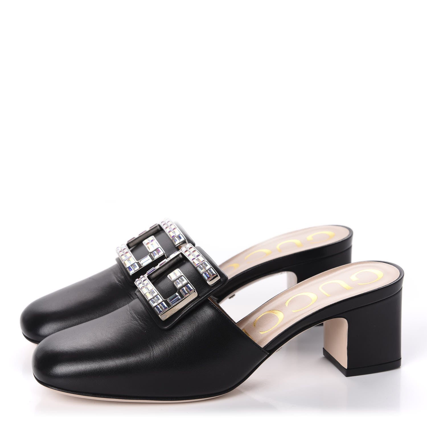 Gucci Malaga Kid Crystal Square G Madelyn Mules 36.5 Black 3 of 10