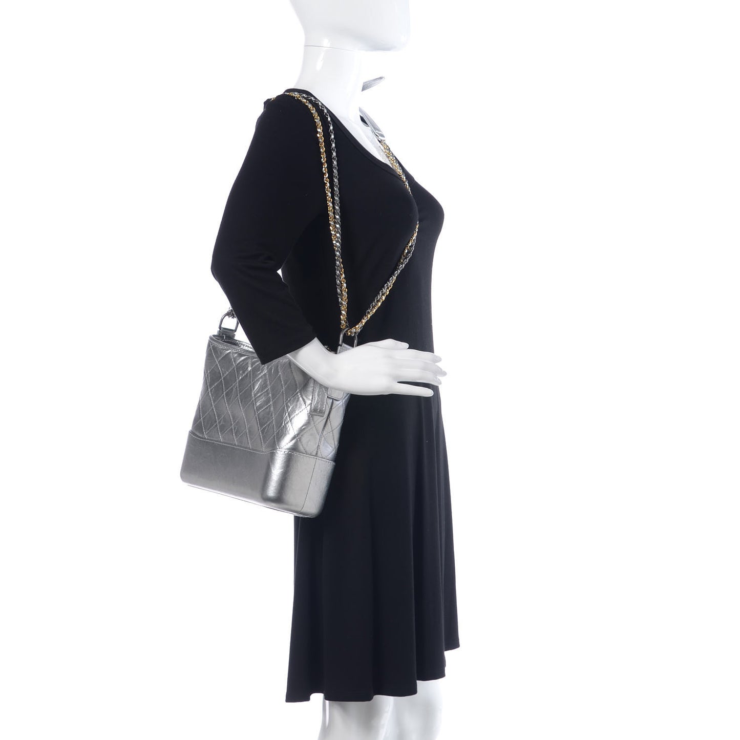 Metallic Lambskin Calfskin Quilted Medium Gabrielle Hobo Silver