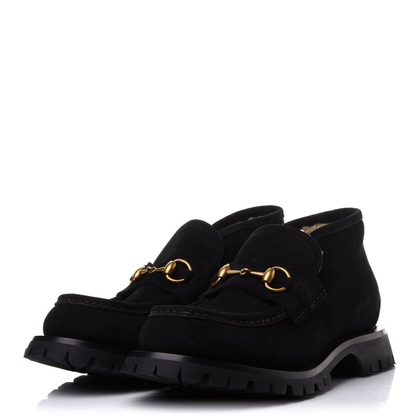 Suede Shearling Mens Harald Horsebit Ankle Boots 7 Black Butterscotch