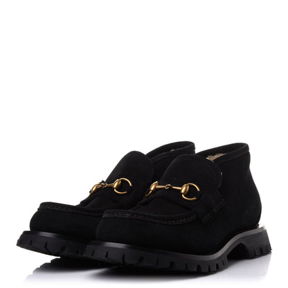 Gucci Suede Shearling Mens Harald Horsebit Ankle Boots 7 Black Butterscotch 3 of 10