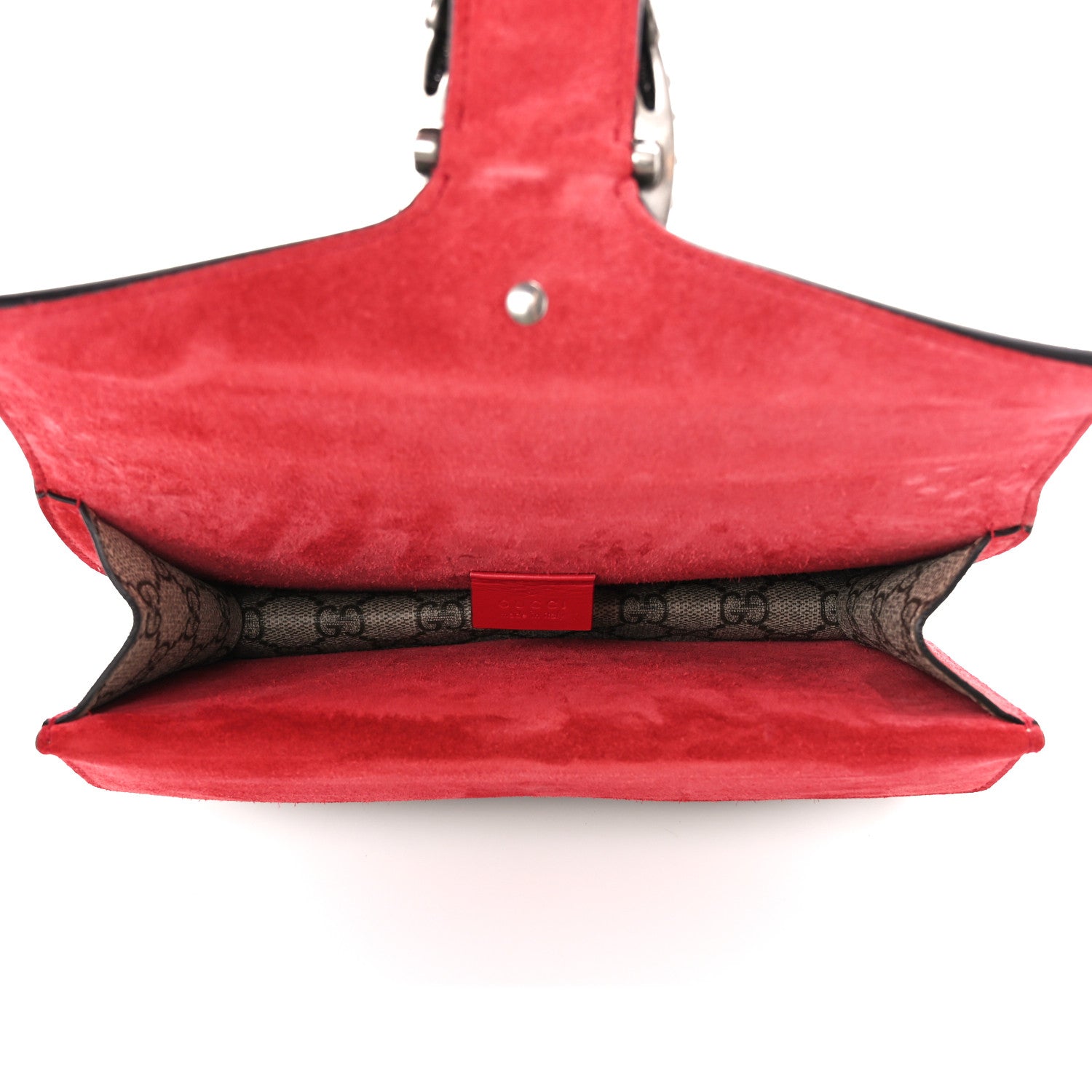 Gucci GG Supreme Monogram Suede Crystal Small Dionysus Shoulder Bag Beige Ebony Vulcanic Red 5 of 10