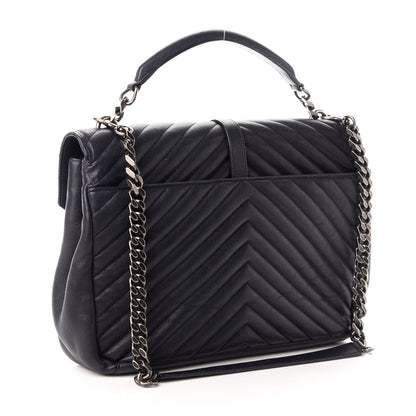 Saint Laurent Sheepskin Matelasse Chevron Monogram Large College Bag Deep Marine 3 of 10