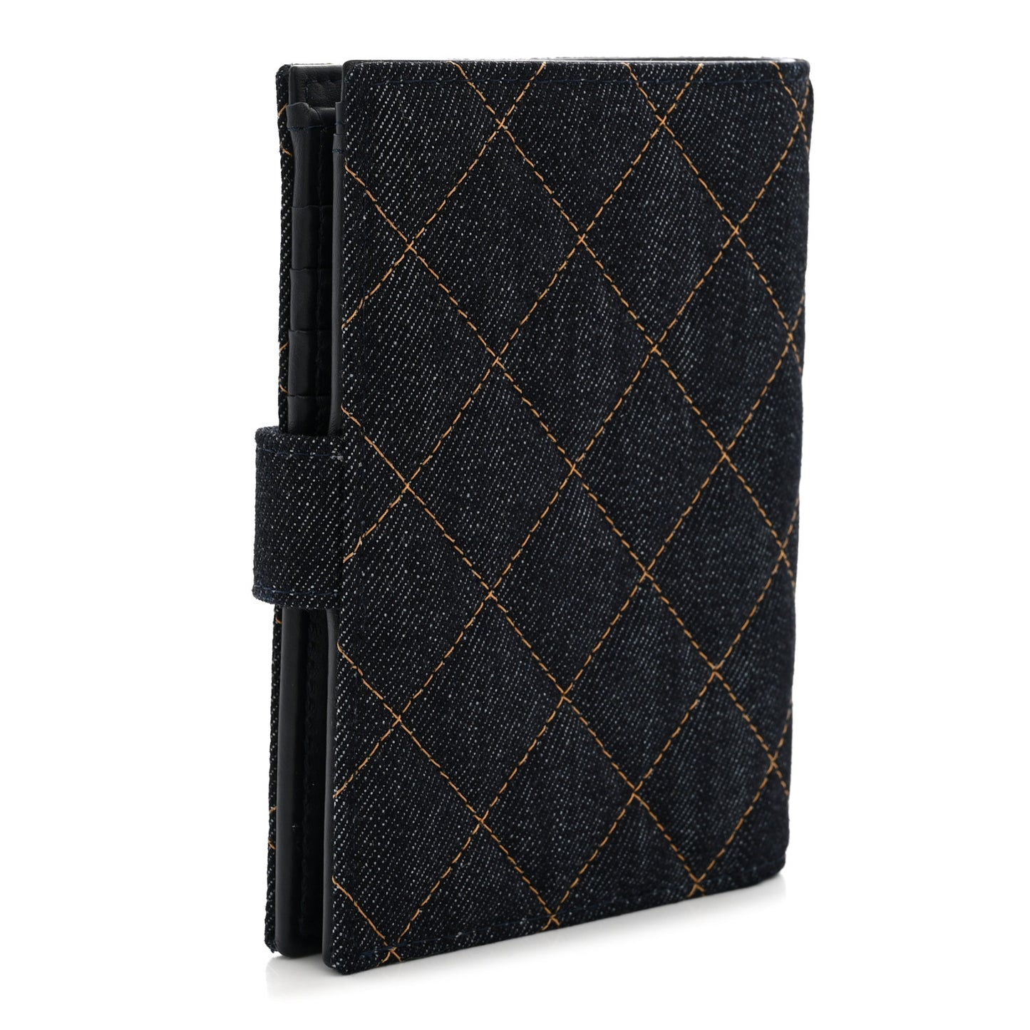Denim Quilted Passport Holder Dark Blue Orange
