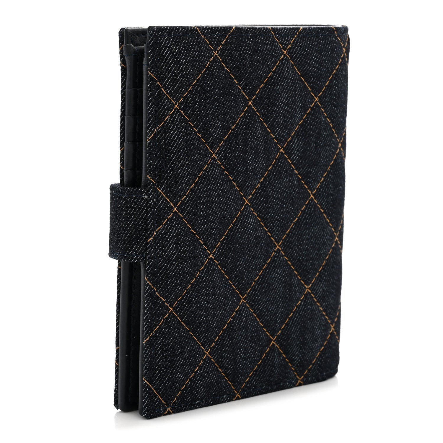 Chanel Denim Quilted Passport Holder Dark Blue Orange 3 of 8