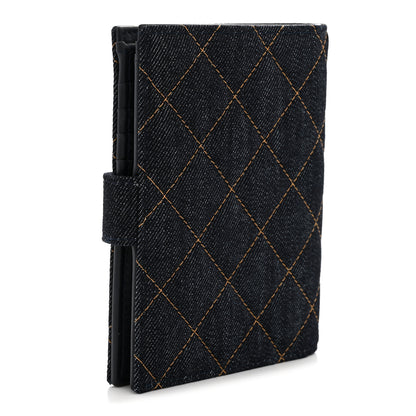 Chanel Denim Quilted Passport Holder Dark Blue Orange 3 of 8