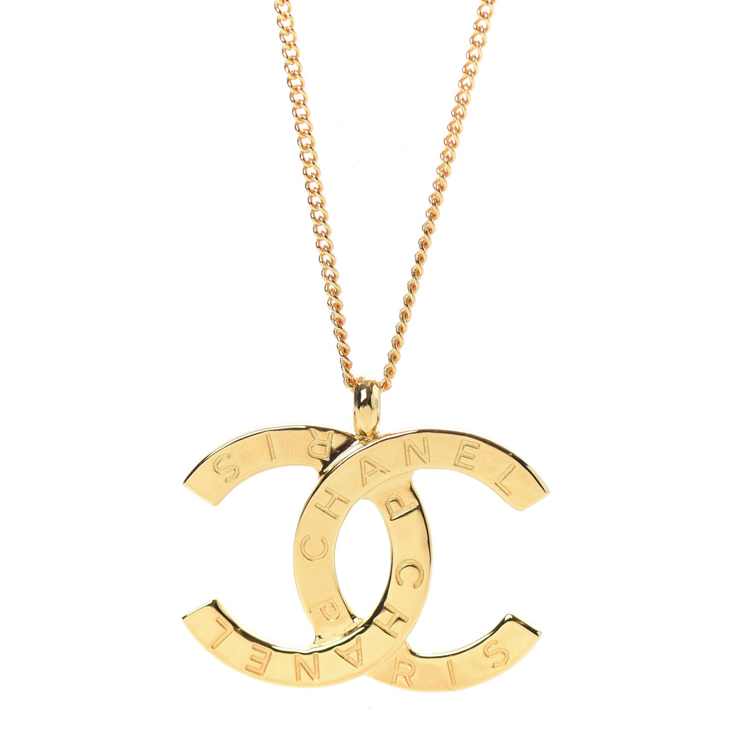 Metal CC Paris Button Necklace Gold