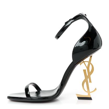 Saint Laurent Patent Calfskin Opyum 110 Sandals 36.5 Black Gold 1 of 10