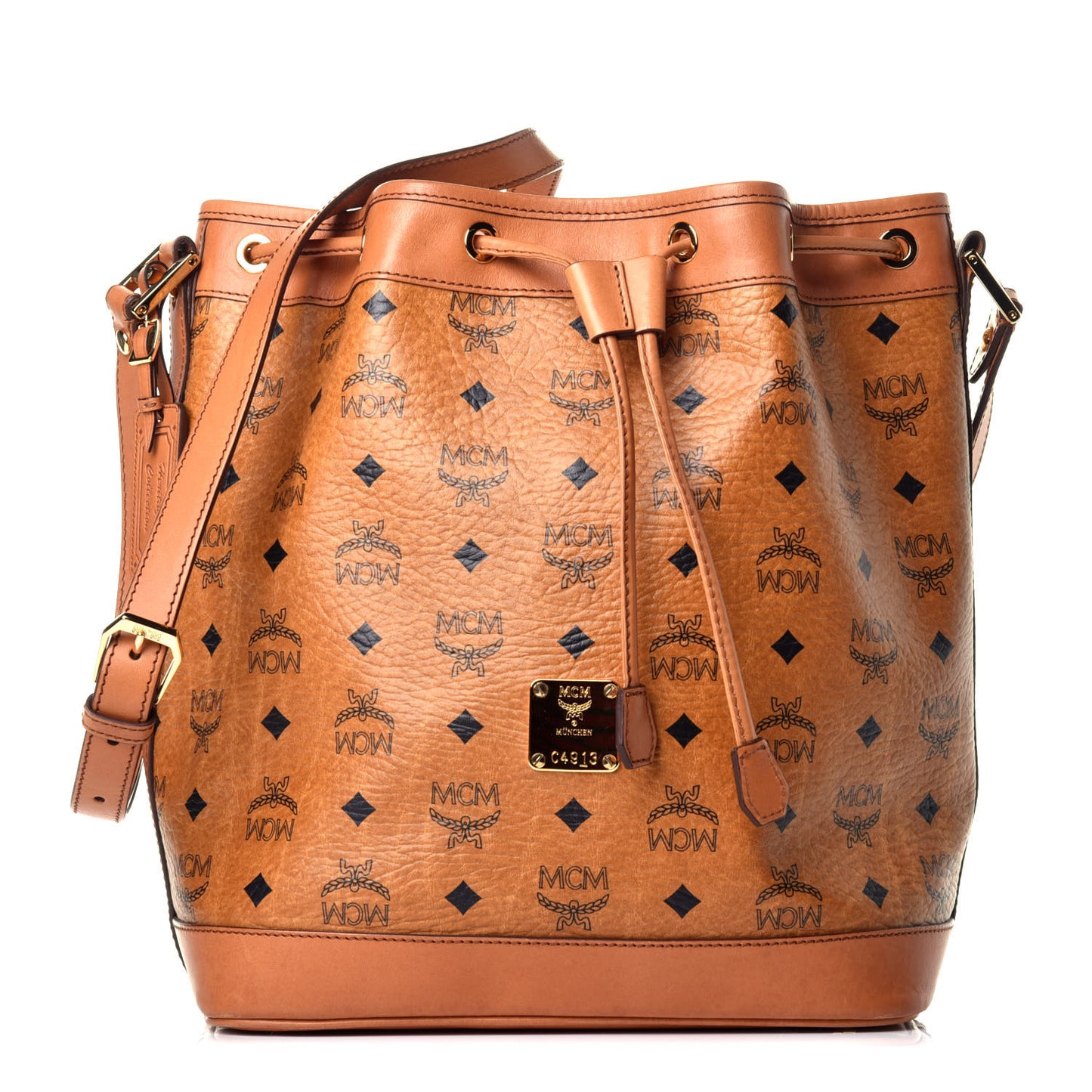 Visetos Small Heritage Drawstring Bucket Bag Cognac