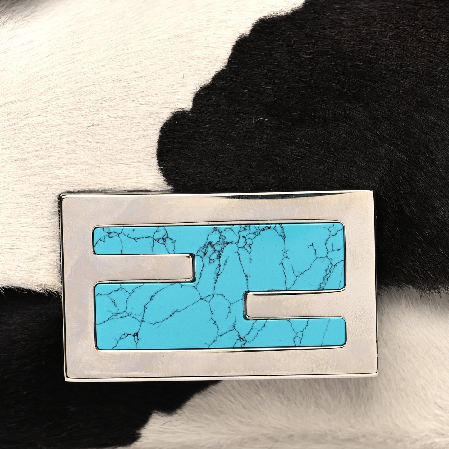 Calf Hair Cow Print Phone Baguette Black White