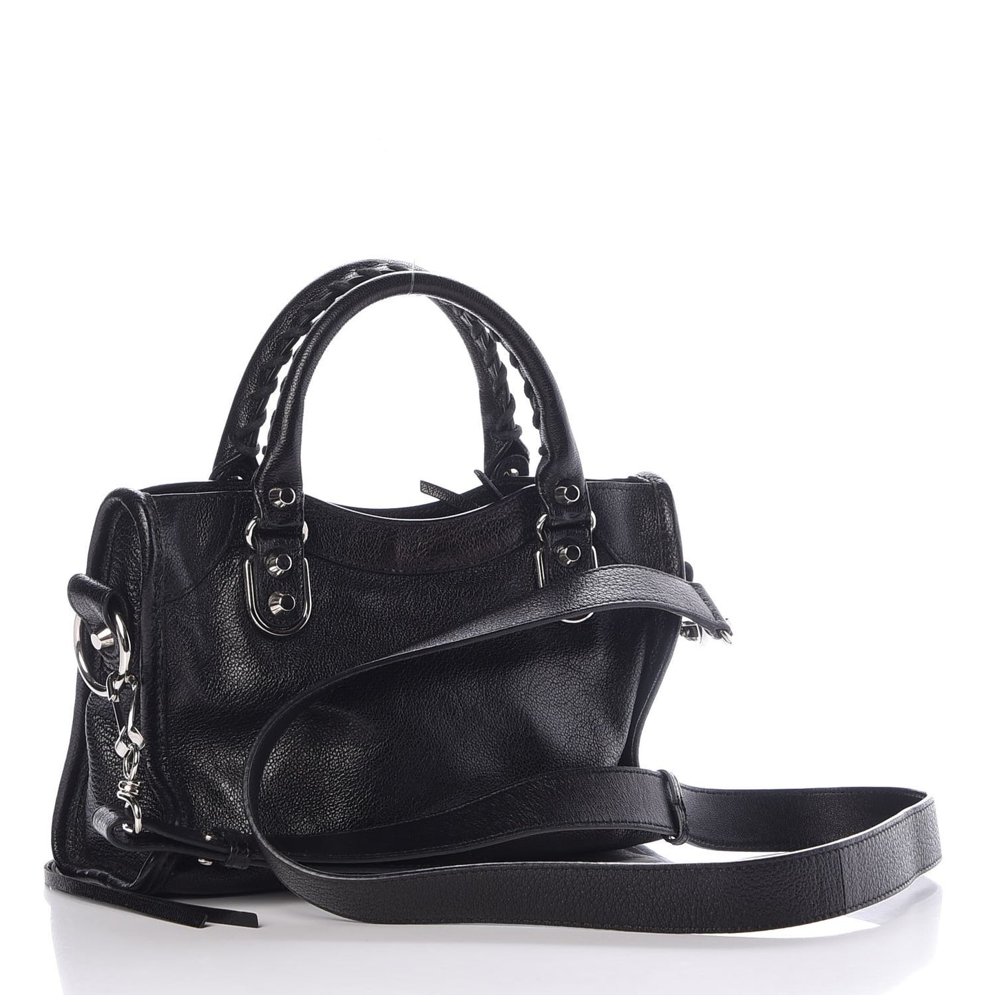 Chevre Silver Metallic Edge Hardware Mini City Black