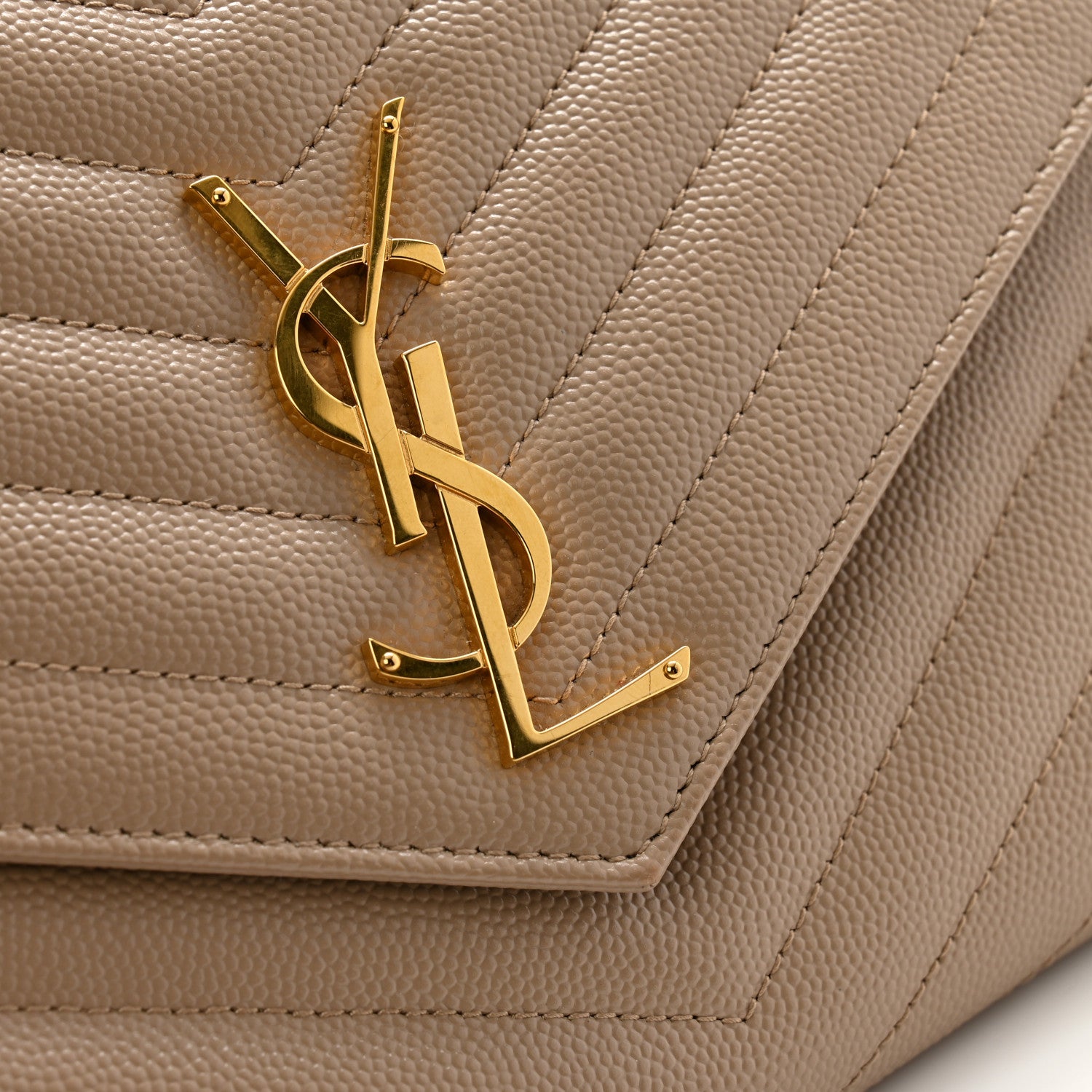 Saint Laurent Grain De Poudre Matelasse Chevron Monogram Envelope Clutch Dark Beige 9 of 9
