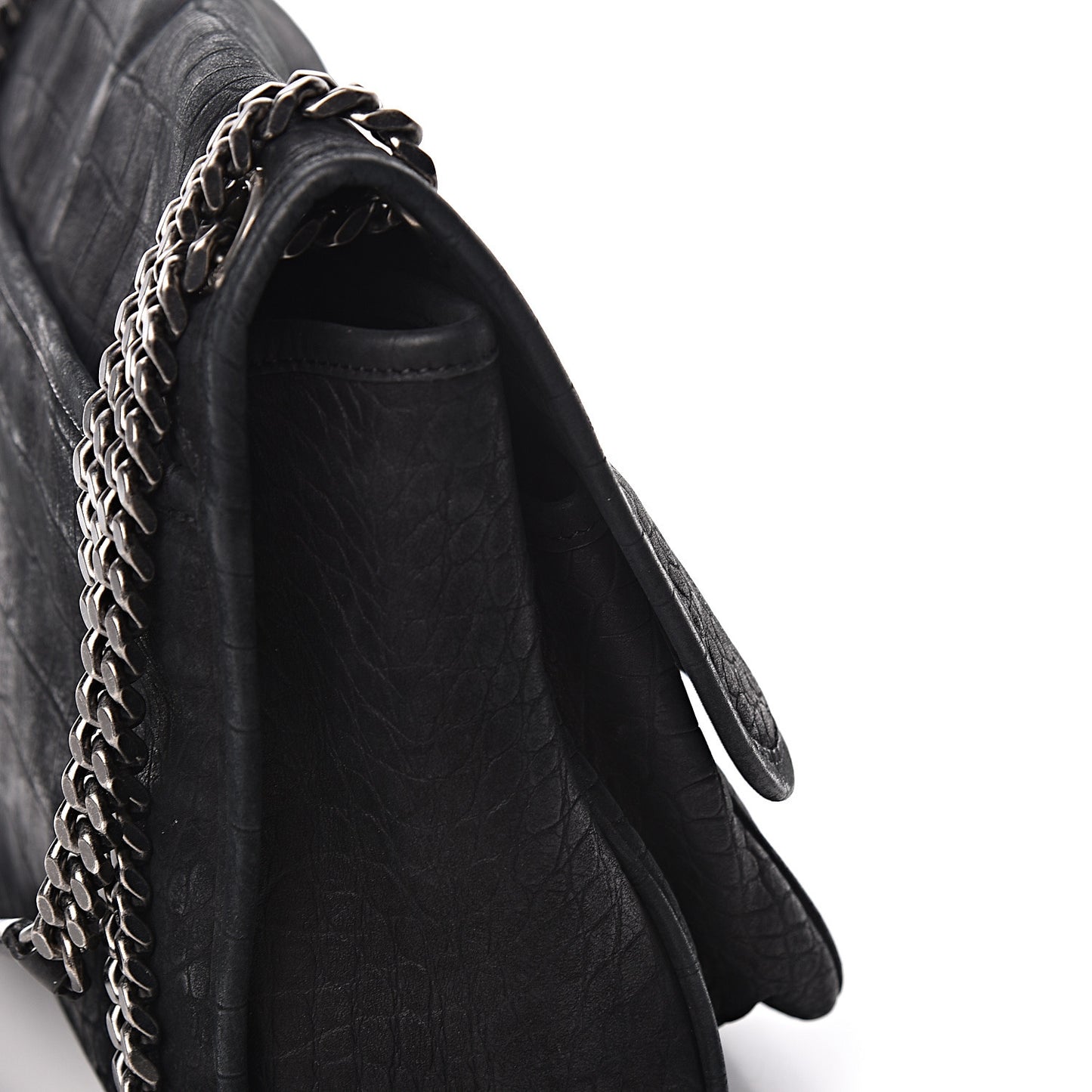 Nubuck Crocodile Embossed Monogram Medium Niki Chain Satchel Black