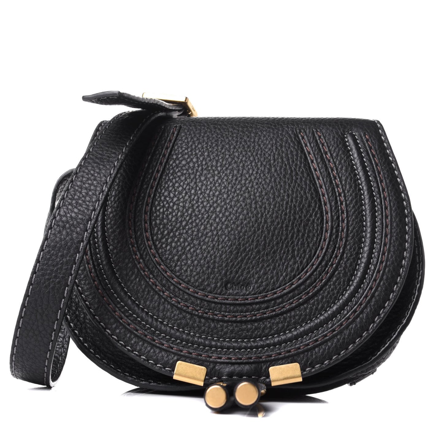 Calfskin Mini Marcie Round Crossbody Bag Black