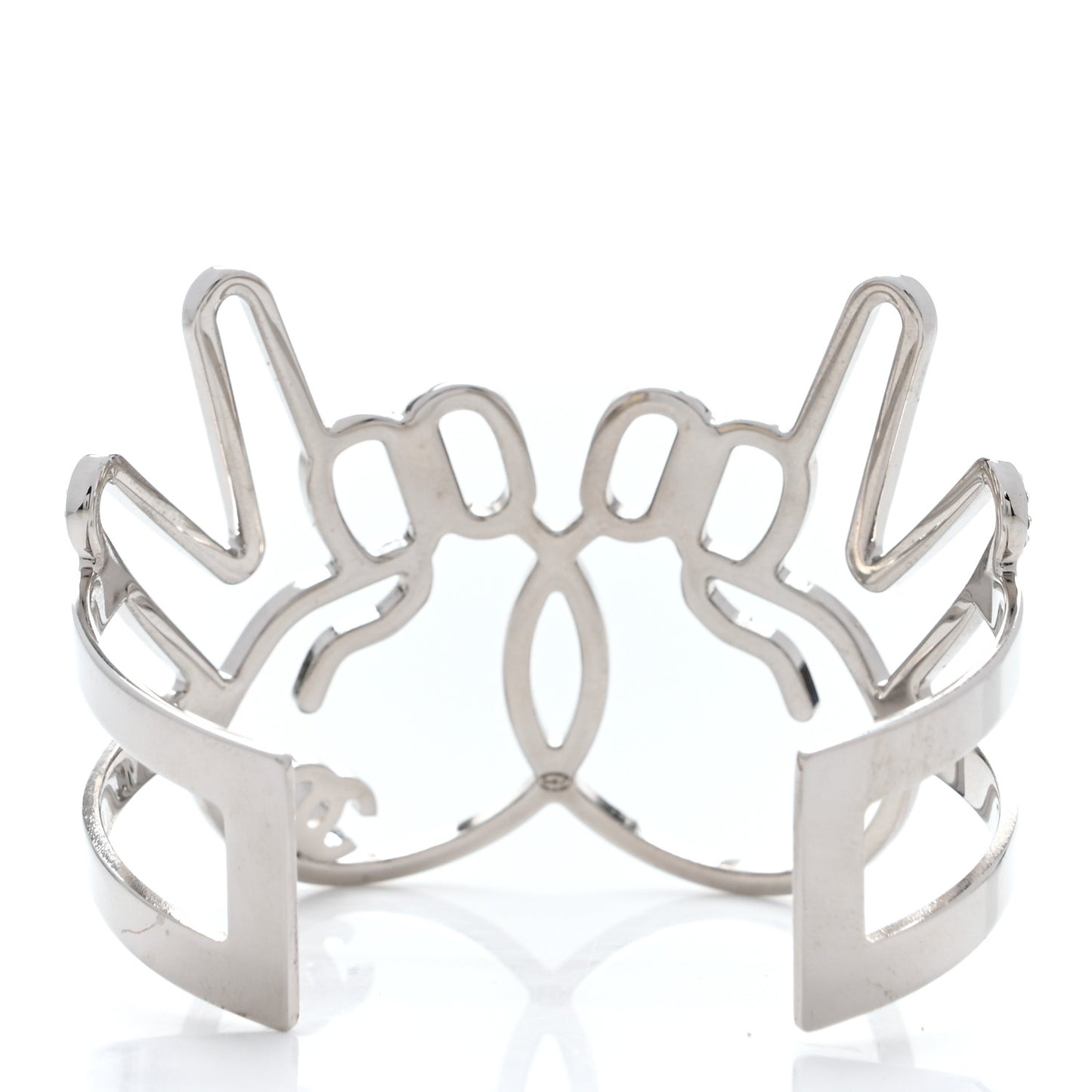 Crystal Peace Sign Emoji Bangle Bracelet Silver