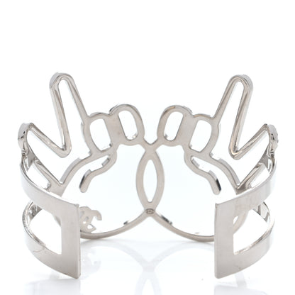 Chanel Crystal Peace Sign Emoji Bangle Bracelet Silver 4 of 5