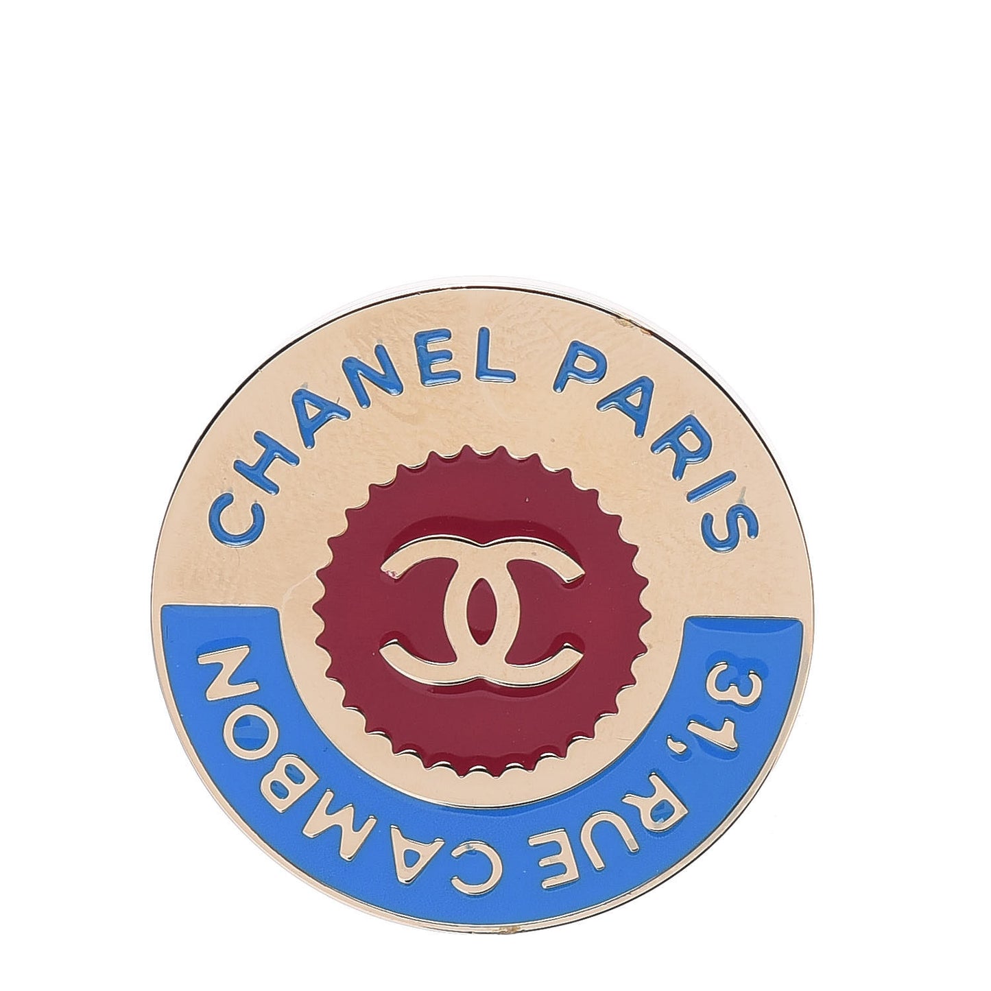 Enamel Rue Cambon CC Pin Brooch Blue Red Gold