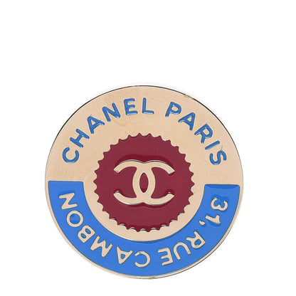 Chanel Enamel Rue Cambon CC Pin Brooch Blue Red Gold 1 of 5