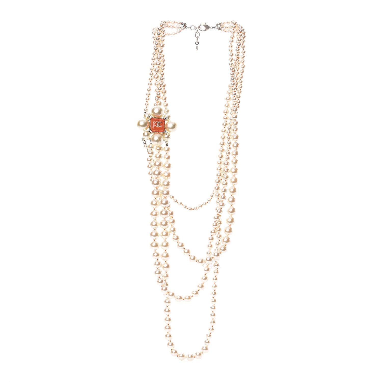 Chanel Pearl Crystal Gripoix CC Multi Strand Necklace Orange Gold 3 of 6