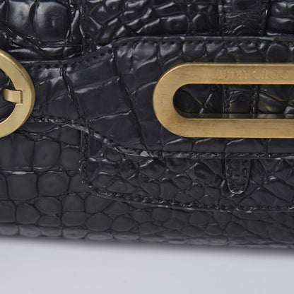 Jimmy Choo Crocodile Embossed Calfskin Messenger Black 15 of 16