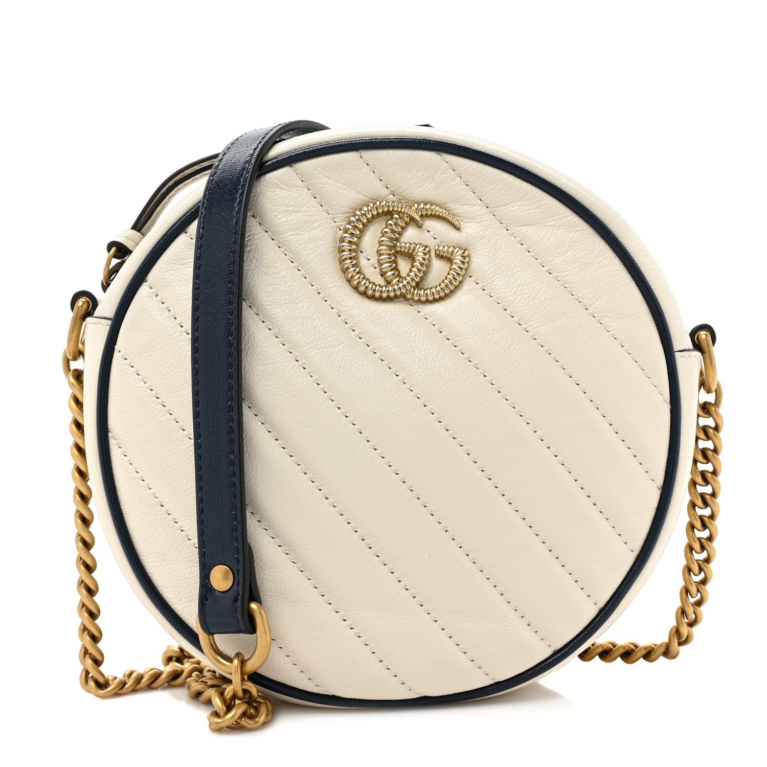 Gucci Azalea Calfskin Matelasse Diagonal Mini Torchon GG Marmont Round Shoulder Bag Mystic White Blue Agata 1 of 9