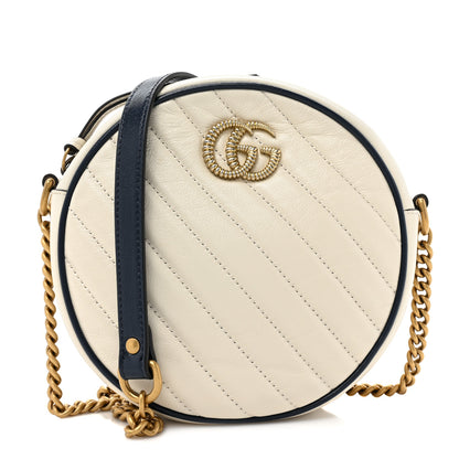 Gucci Azalea Calfskin Matelasse Diagonal Mini Torchon GG Marmont Round Shoulder Bag Mystic White Blue Agata 1 of 9