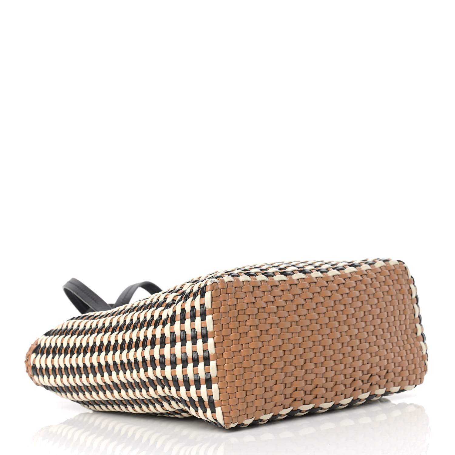 Miu Miu Polyurethane Calfskin Woven Bi-Color Tote Beige Black 4 of 14