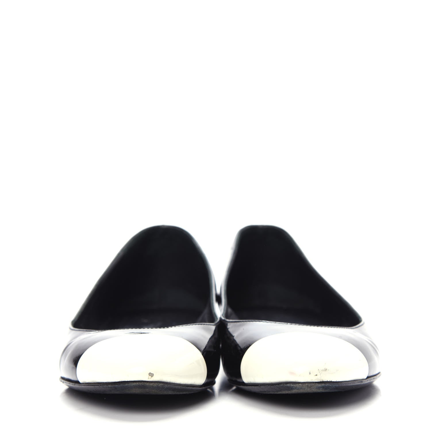 Chanel Patent Cap Toe Ballerina Flats 37 Black White 2 of 14
