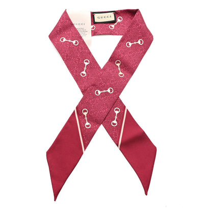 Gucci Silk Twill GG Monogram Gold Horsebity Neck Bow Scarf Red 1 of 3
